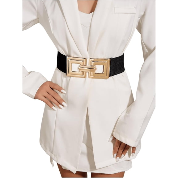 DOVACKA Women's Wide Elastic Belt Vintage Leopard Square Symmetrical Buckle Belt