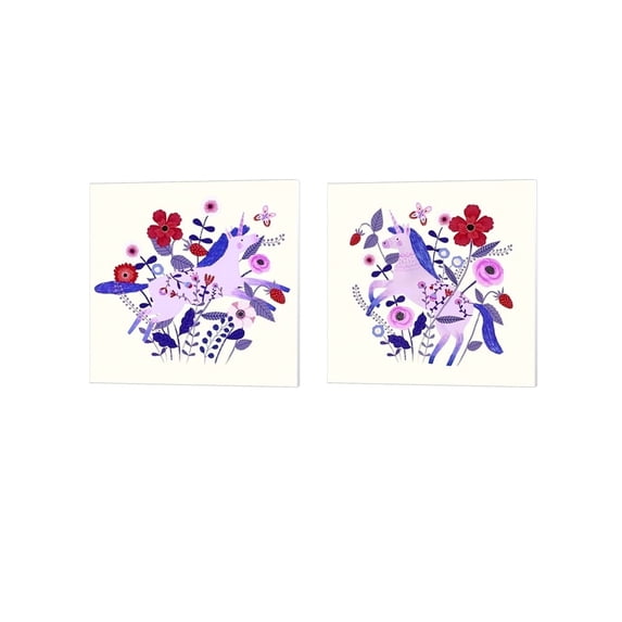 Folk Unicorn by Victoria Borges Canvas Art Set of 2 14 inch X 14 inch Each