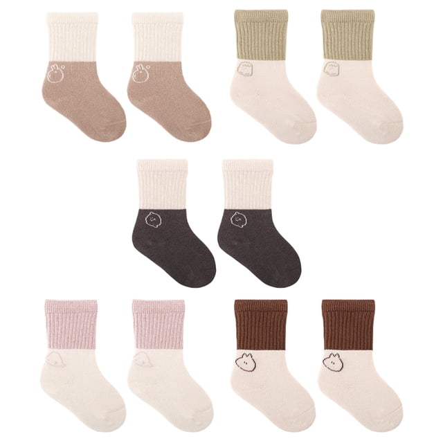 Calcetines Laklulu para bebés, niños y niñas: 5 pares de calcetines de algodón de punto grueso, cálidos y sin costuras para niños pequeños, calcetines de algodón para niños