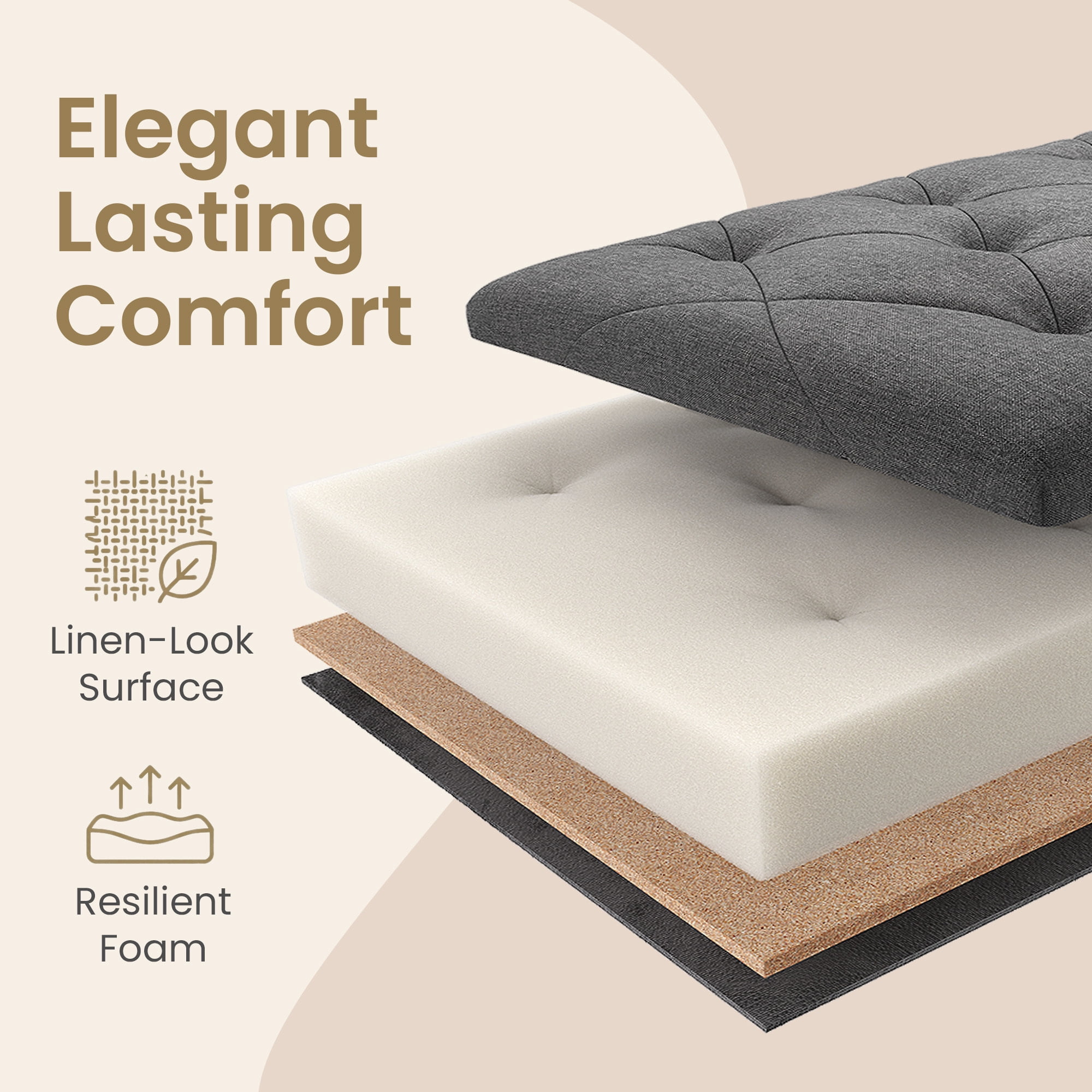 Ledrem Dark Gray Tufted Storage Ottoman Bench, 43" End of Bed Bench with Lift-Off Lid, 660lb Capacity