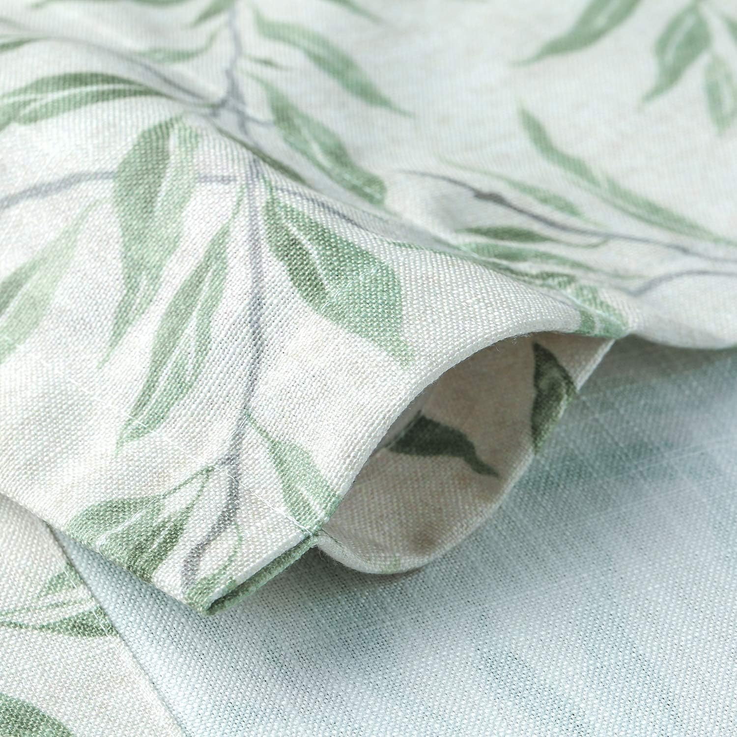 Kitchen Curtains 24 Inch Length, Green Leaves Print Linen Texture Short Tier Curtains Rod Pocket Valances for Dining Room, 30 x 24, 2 Panels