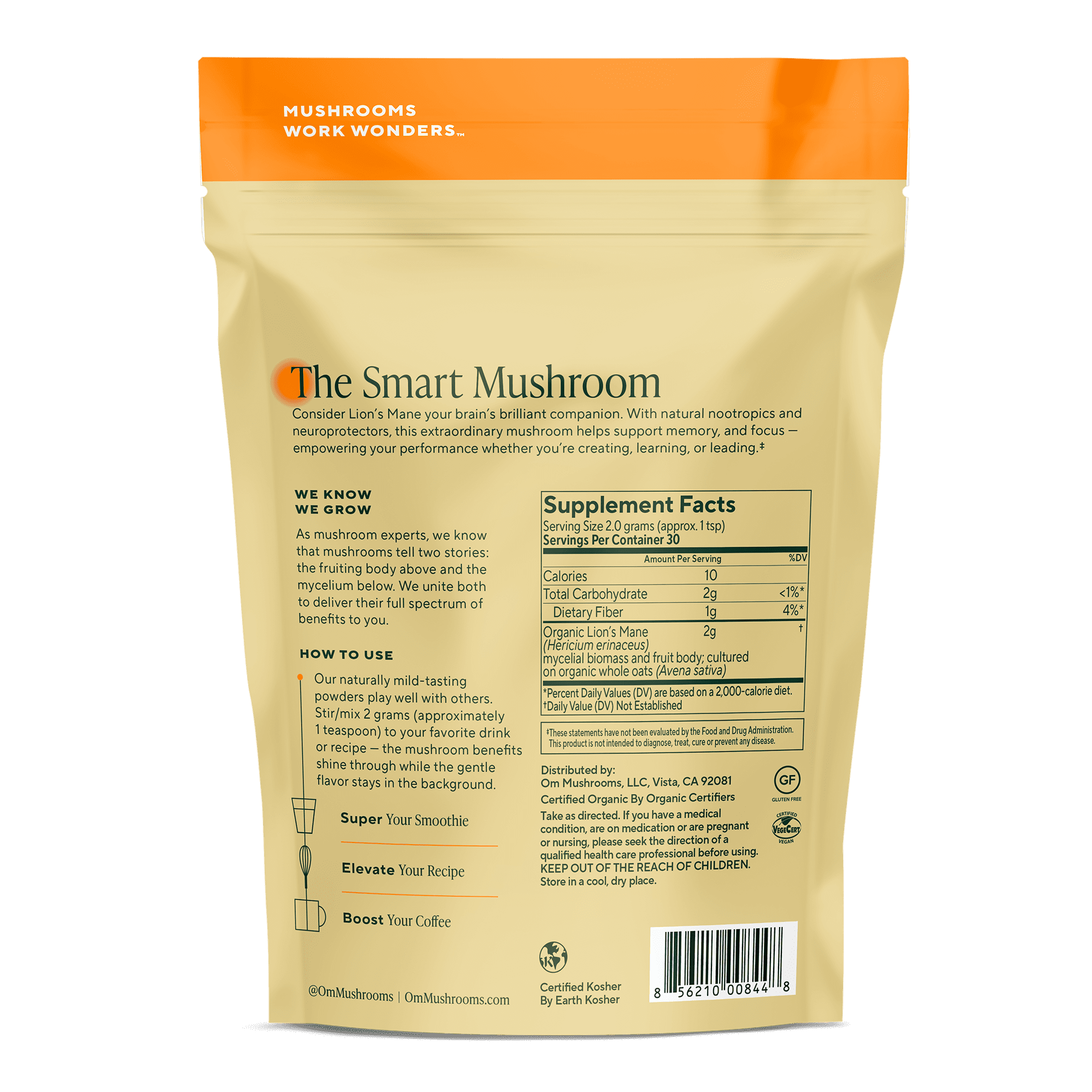 Om Mushroom Lion’s Mane Mushroom Superfood Powder, 60 g