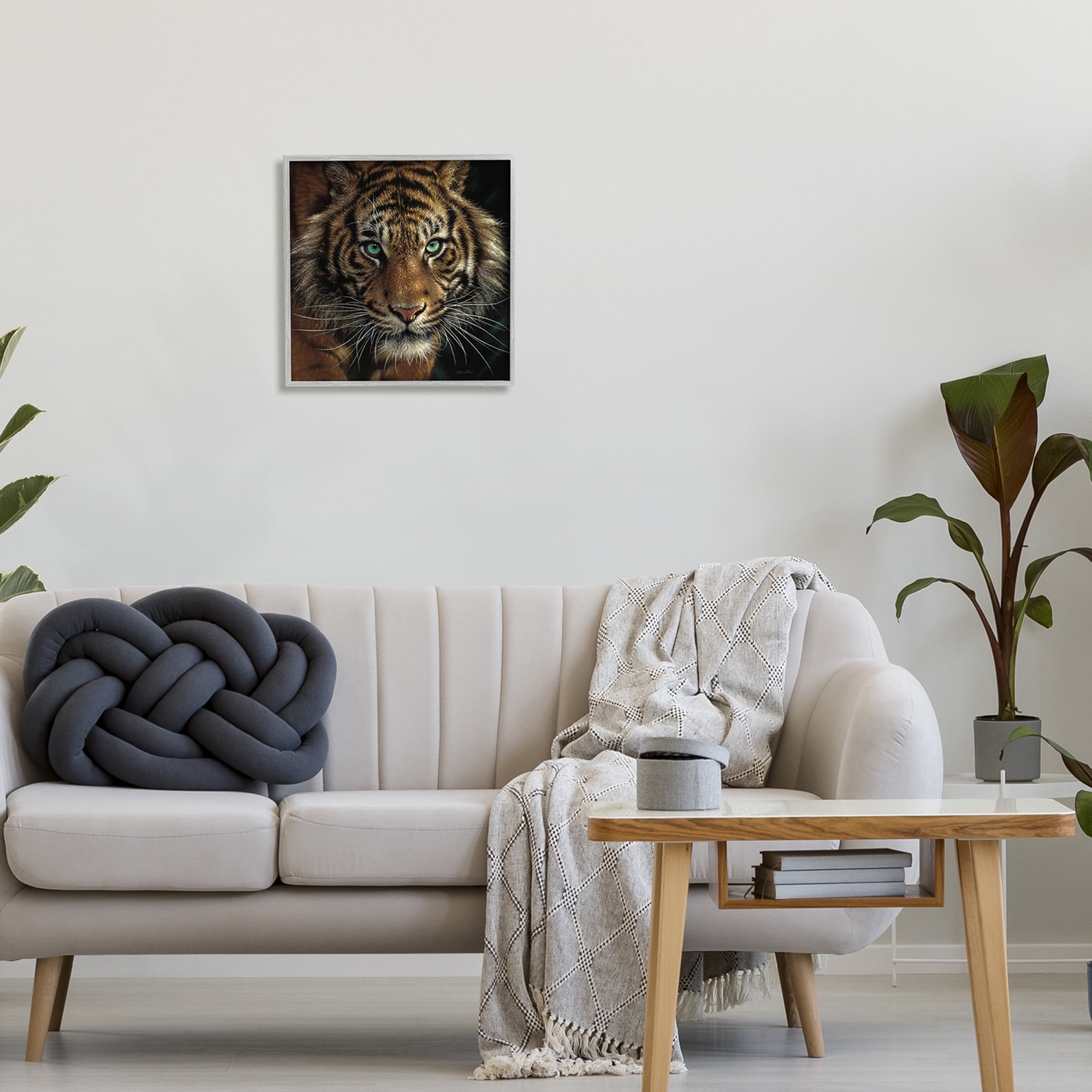 Stupell Industries Fierce Wild Tiger Crouching Green Eyes Detailed Portrait , 17 x 17, Design by Collin Bogle