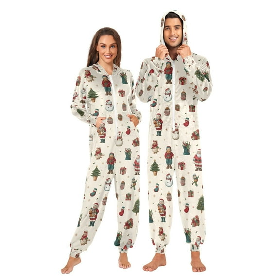 Adult Christmas Onesie Christmas Themed Patterns Zipper One-Piece Pajamas Unisex with Pockets