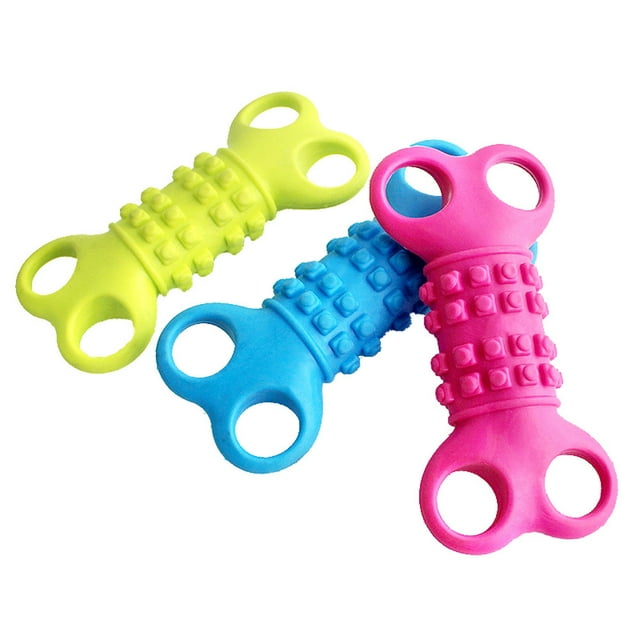 Liquidation & Promo, Jouet pour Animaux en Forme d'Os Réfléchissant, Design en Caoutchouc Durable, Motif à 4 Trous, Jouet à Mâcher Sûr, pour Chiens, Aide Interactive, Outil d'Entraînement pour Animaux, Matériau Non Toxique Akmoler Marqué