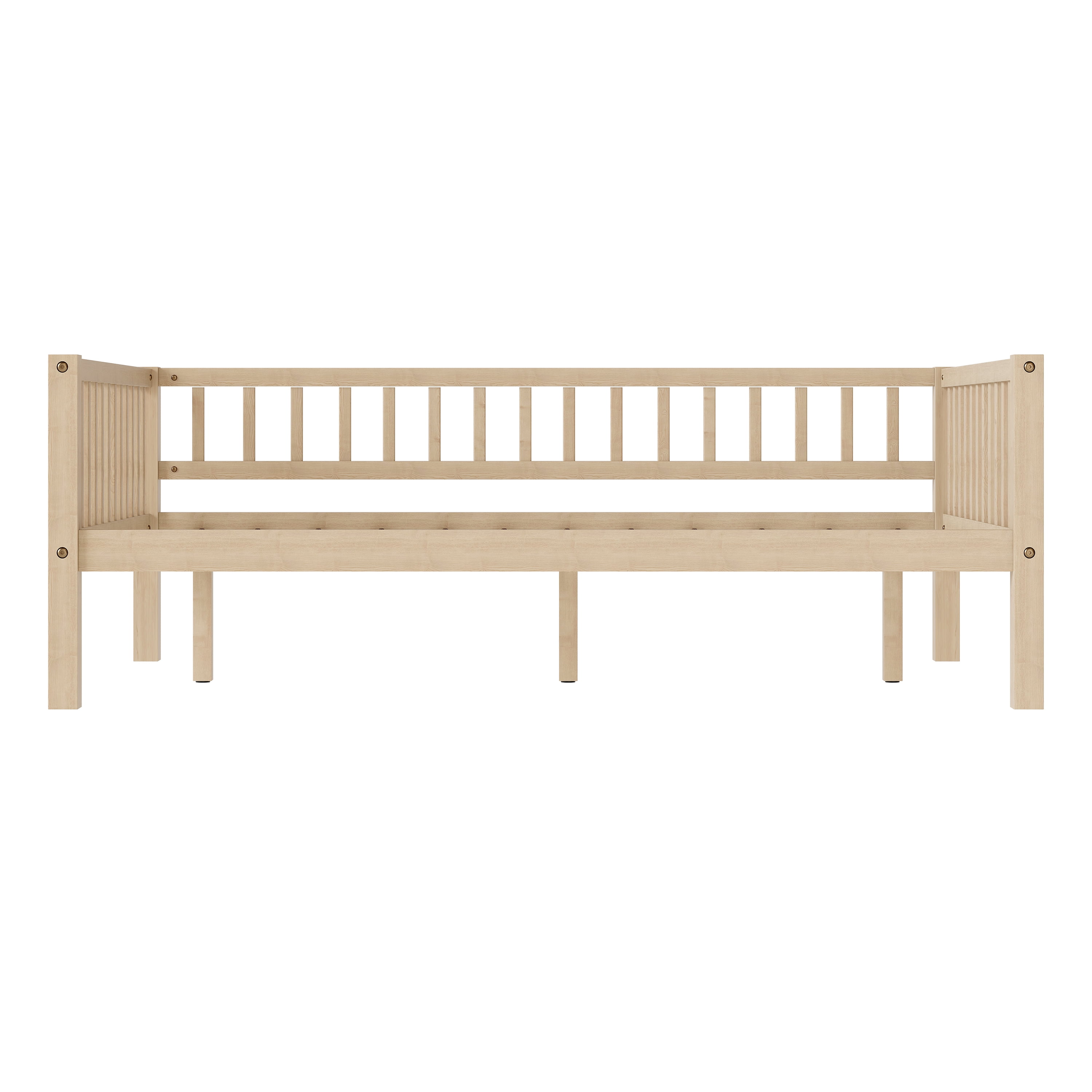 GARITIN Full Size Daybed, 3-Sided Vertical Slat Guardrail Bed Frame, Breathable Wooden Slat Support Leisure Bed for Home Bedroom Guest Room, Natural