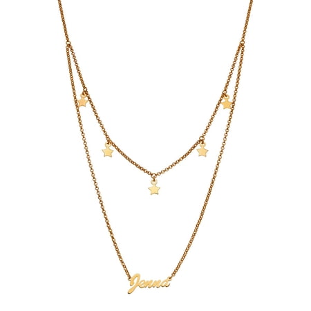 Personalized Rhodium or Gold Plated Layered Name Necklace with Star Charms