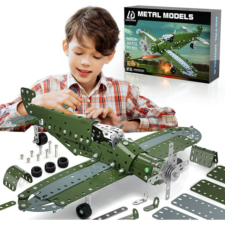 LILCRUIBAO Stem Projects for Kids Ages 8-12 12-16,258 Pieces Erector Sets Model Airplane Kit,Assembly Metal Building Toys Birthday Gifts for 8 9 10 11