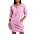 thumbnail image 2 of Women's Sweatshirt Dress Hoodie Dress Three Quarter Sleeve Stand Collar Drawstring Waist Casual Dress for Spring Fall Party Daily,Pink,2XL, 2 of 4
