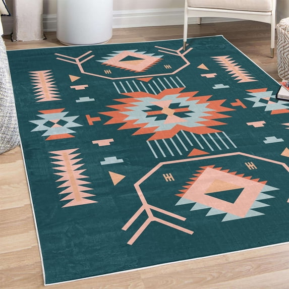 Southwestern Decorative Rug, Ethnic Illustration of a Zigzags Design Triangular Iconic Art Motifs, Quality Carpet for Bedroom Dorm and Living Room, 6 Sizes, Dark Teal, by Ambesonne
