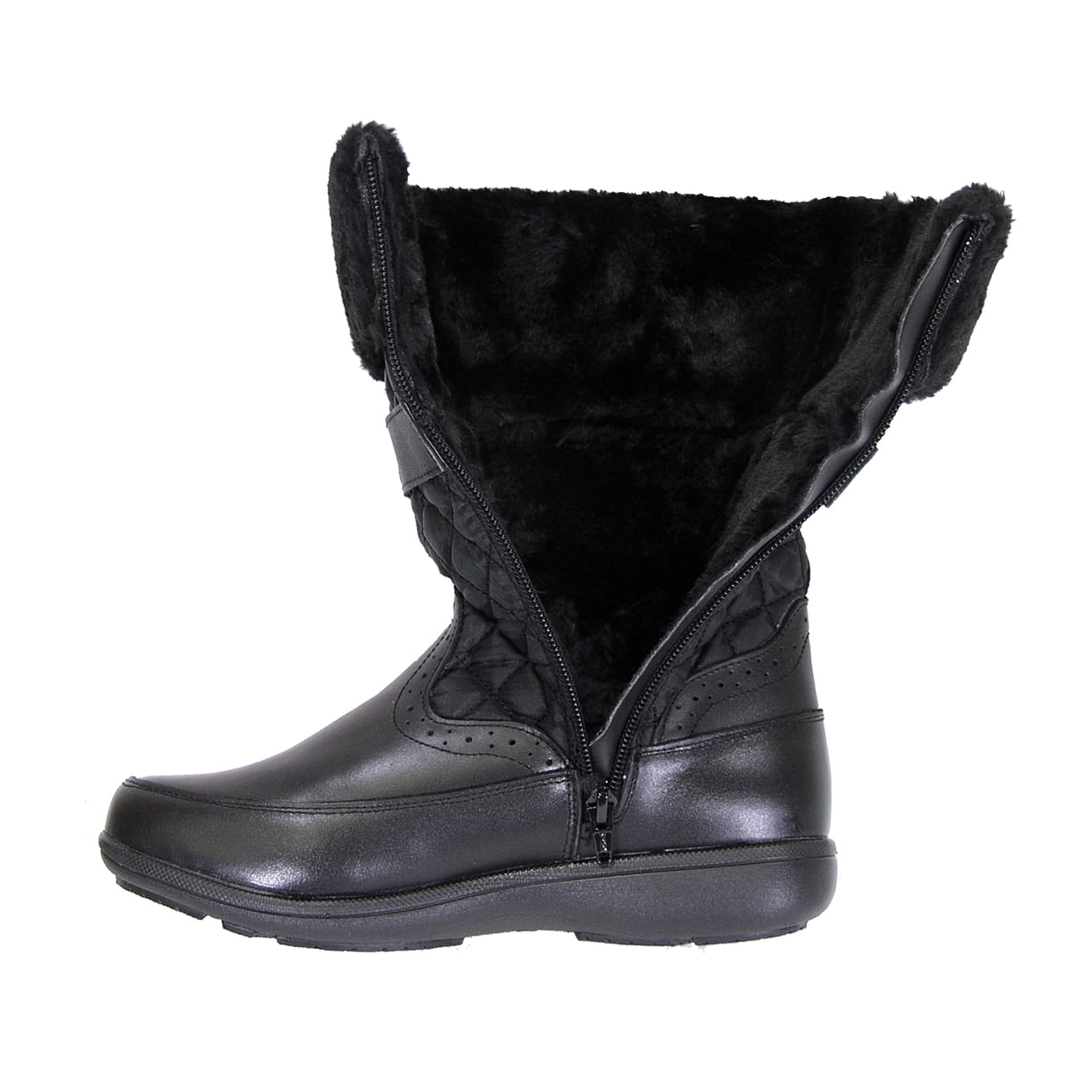PEERAGE Leila Women Wide Width Wide Calf Leather and Nylon Winter Boots BLACK 8