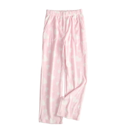 ZQUUVOU Women s Fannel Pajamas Pants Fleece Plush Bottoms Sleep Lounge Pants with Pockets Elastic Waisted Pink