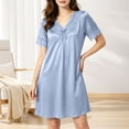 thumbnail image 6 of ZyeKqe Nightgown with Bulit in Bras for Women Lace V Neck Short Sleeve Tie Front Casual Comfy Loungewear Mini Dress, 6 of 7