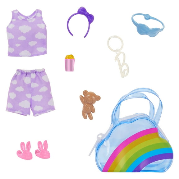 Barbie Doll Clothing, Deluxe Keychain Bag with Slumber Party Themed Accessories (1 Outfit)