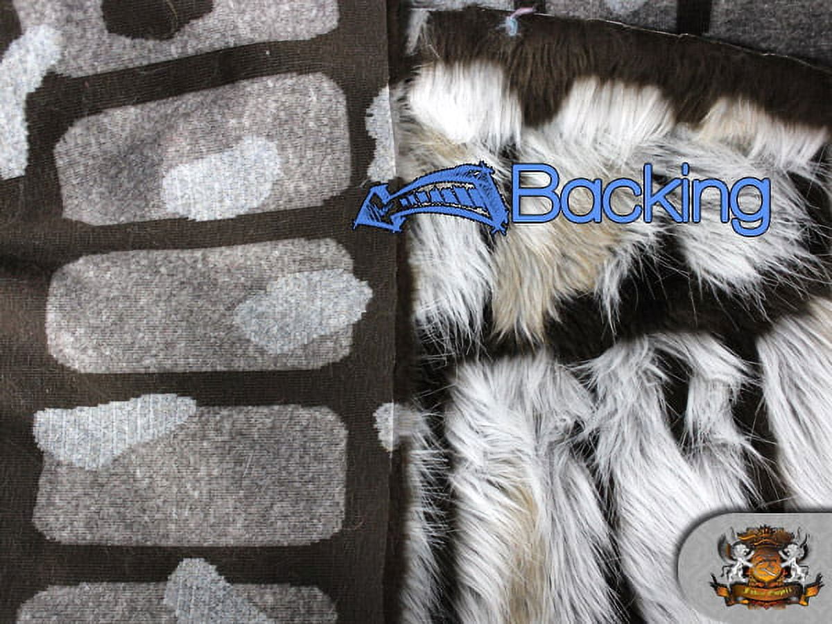 FAUX FUR LONG PILE BRICKS FUR DARK BROWN GREY FABRIC