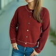 thumbnail image 4 of Womens Crewneck Knit Shirts Casual Cardigans Sweaters Classic Button Open Front Long Sleeve Jackets, 4 of 7