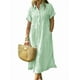 thumbnail image 1 of Vestido camisero chouyatou para mujer, verano, a rayas, midi, verde, 1 of 2