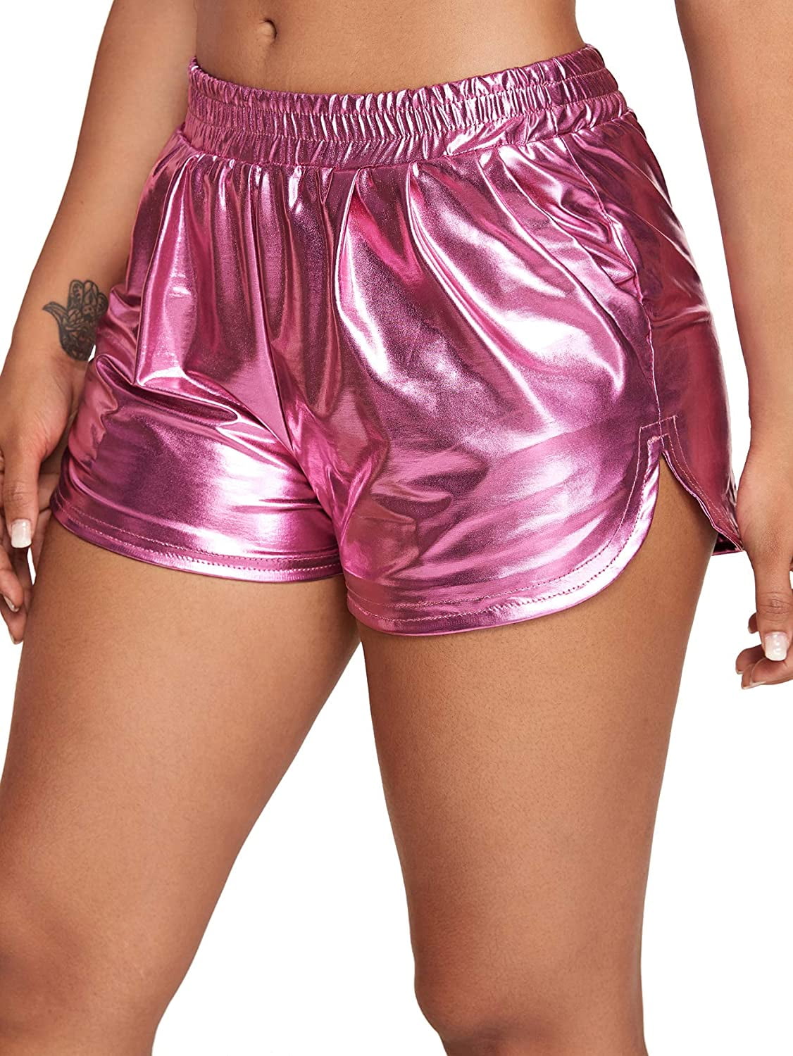 Women's Metallic Shorts Elastic Waist Shiny Pants Walmart Canada