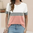 thumbnail image 6 of Pincandy Women's Casual Fashion Striped Printed T-shirt Round Neck Color Block Short Sleeve Tops Casual Summer Tees,Pink,2XL, 6 of 7