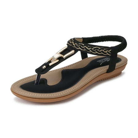

SHIBEVER Women Flat Bohemia Sandals Summer Casual Boho Thong Elastic Flip Flops Beach Shoes