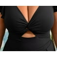 thumbnail image 3 of Asoul Womens Plus Size Swimsuit Tummy Control One Piece Ribbed Swimdress Ruffle V Neck Cutout Bathing Suit with Skirt, 3 of 7