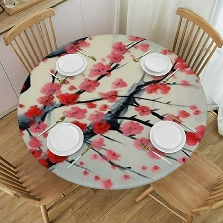 

SHERONV Flowers Round Table Cover Stain Resistant and Washable for Indoor Outdoor Dining Wedding Parties Kitchen 100% Polyester Decorative Tablecloth 54 -58