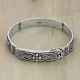 thumbnail image 2 of NOVICA Artisan Handmade Gold Accent Wristband Bracelet Sterling Silver Indonesia Balinese Traditional [7 in L x 0.4 in W] ' Graceful Spell Deluxe', 2 of 6