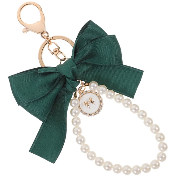 LOLIPPYY Bow Bag Charm Keychain Wristlet Keychain Dark Green Imitation 1Set Bag Hanging for Women