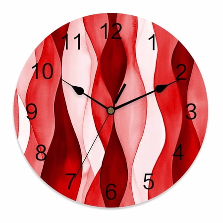 Wall Clock 10 Inch Abstract Wave Pattern Texture Round Silent Decorative Wall Clocks Battery Operated for Living Room Bedroom Kitchen Classroom Decor, Red,Small