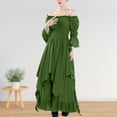 thumbnail image 1 of Vestido de manga tres cuartos para mujer ropa de fiesta plisada con cuello oblicuo Estilo Vintage, 1 of 8