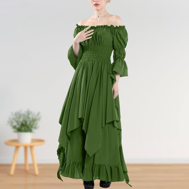 Vestido de manga tres cuartos para mujer ropa de fiesta plisada con cuello oblicuo Estilo Vintage