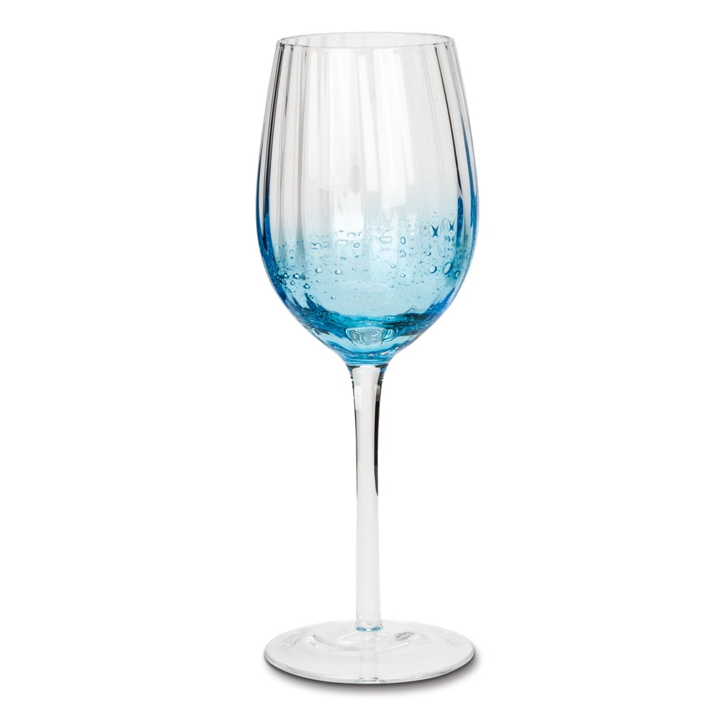 Set of 4 Blue Wine Glasses Gold Diamond Stemmed 14 oz by The Wine