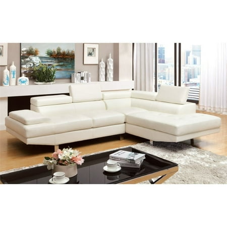 furniture of america jetli leather tufted sectional in white