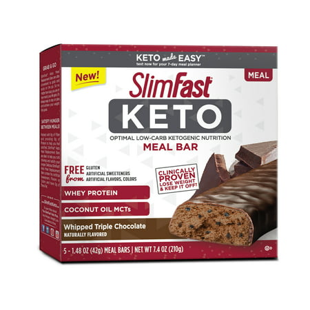 SlimFast Keto Meal Replacement Bar, Whipped Triple Chocolate, 1.48oz., Pack of