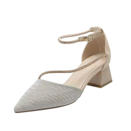 

Women S Pumps Ladies Shoes Fashion Rhinestones Pointed Toe Buckle Strap Chunky High Heel Sandal Pumps Shoes Women Pu Beige 39