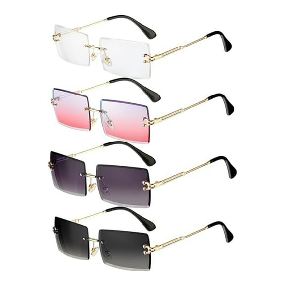 4 Pairs Rimless Rectangle Sunglasses Frameless Square Glasses Vintage Transparent Eyewear for Women Men