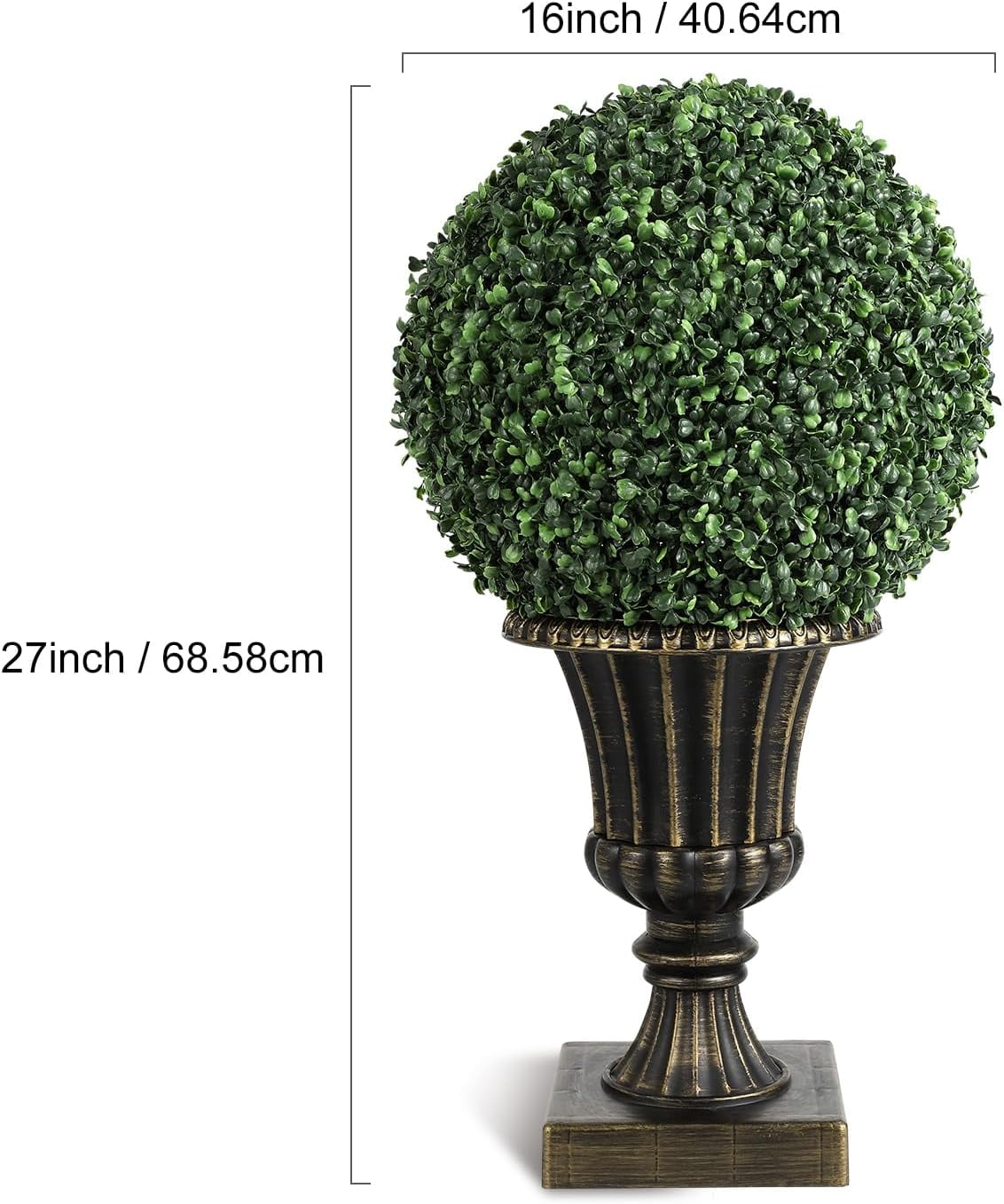 2 PCS 16 inch Artificial Plant Topiary Balls,Faux Boxwood Decorative Balls with Sturdy Pot Base,Pre-Lit Waterproof Fake Greenery Plants Ball for Backyard Garden Wedding Home Decor