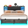 thumbnail image 7 of Aheaplus Queen Size Bed Frame with RGB LED Lights and Power Outlets, No Box Spring Needed Platform Bed with Storage Upholstered Headboard, 7 of 7