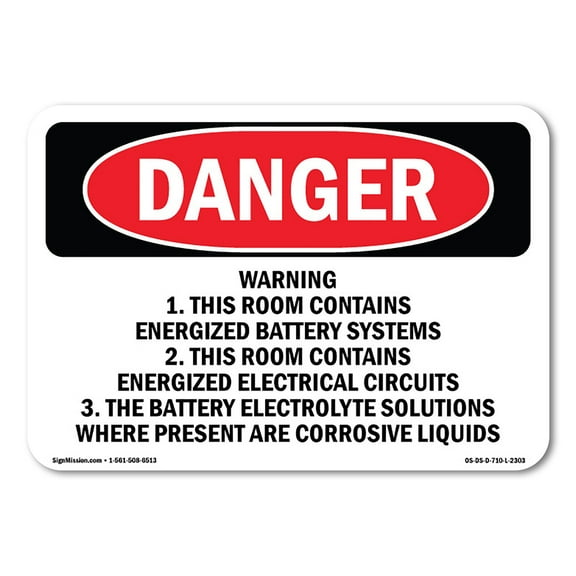 SignMission OS-DS-A-710-L-2303 7 x 10 in. OSHA Danger Sign - Warning 1. This Room Contains Energized Battery Systems