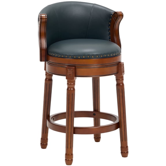 FFZ Genuine Leather Swivel Bar Stool with Backrest and Footrest, 21.7 x 21.7 x 36.6 inch, Blue