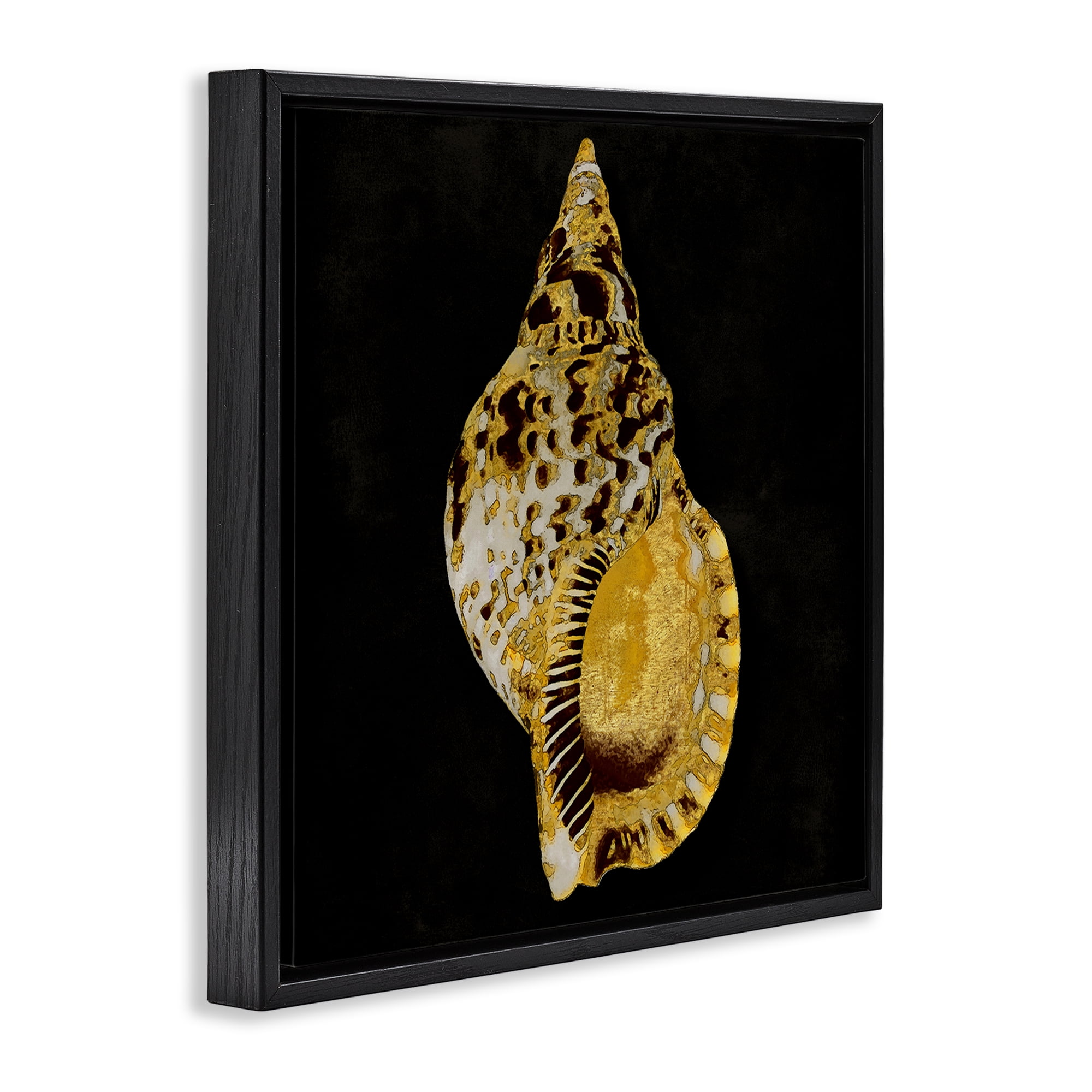 Stupell Industries Gold Conch on Black Nautical & Beach Painting Black Floater Framed Canvas Art Print Wall Art, 25 x 25