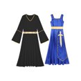 thumbnail image 3 of Hansber Women Praise Dance Dress 2-Piece Liturgical Worship Dance Outfits Lyrical Dress with Tunic Gowns Blue&Black S, 3 of 5