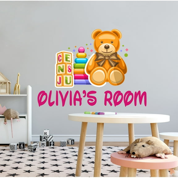 KIDS TOYS - Removable Kids Room Multicolored Teddy Bear Alphabet Cube Toys Decoration Playroom Customized Name Vinyl Wall Decal Sticker 10" x 7"