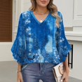 thumbnail image 2 of Shirts for Women Ruffle Floral Printed 3/4 Sleeved V-Neck Business Work Blouses Spring Summer Trendy Loose Fit Dressy Casual Tops, 2 of 8