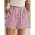 thumbnail image 4 of ANRABESS Boxer Shorts for Women Gingham Plaid Drawstring Lounge Shorts with Pockets, Elastic Waist Summer Pajama Beach Shorts Red White Stripe X-Large, 4 of 9