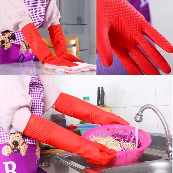 ACDANC Multi Use Heavy Duty Medium Rubber Dish Gloves - 15 Inches Long Sleeve Household Kitchen Cleaning,Dishwashing,Strong Work,Medical,Painting,Gardening Food Safe Glove