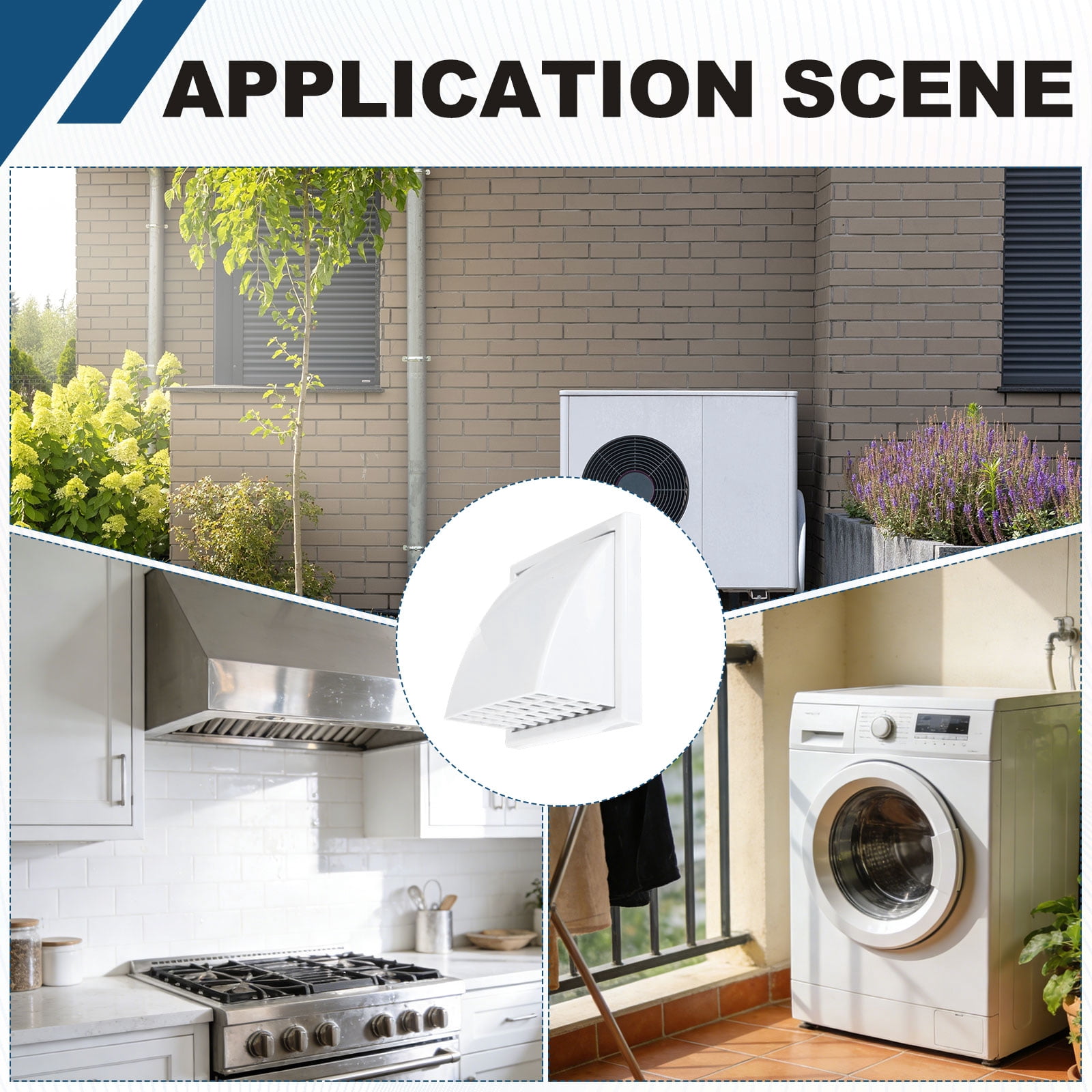 Uxcell Dryer Vent Cover  (4" OD)  - Exterior Wall Air Vent Covers ABS Plastic Weatherproof Protection Hood with Backdraft Damper for Kitchen/Bathroom/Garage/Outdoor, White