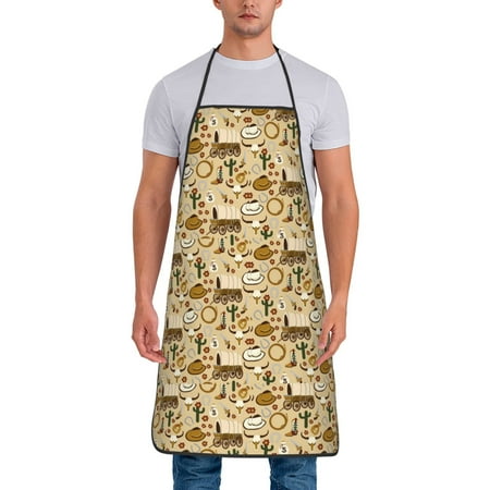 

Naloa 1Pack Adjustable Bib Apron Waterdrop Resistant Cooking Kitchen Aprons for Women Men Chef Wild West Cowboy Print