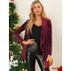 thumbnail image 2 of Allegra K Cárdigan de terciopelo frontal abierto con bolsillo con cuello chal para mujer borgo?a XL, 2 of 6