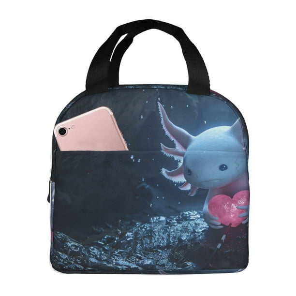 Easygdp Heart Axolotl Bolsa Térmica Premium - Tela Oxford Impermeable, Gran Capacidad, Bolsillo Frontal, Unisex para Trabajo, Escuela, Actividades al Aire Libre y Picnics
